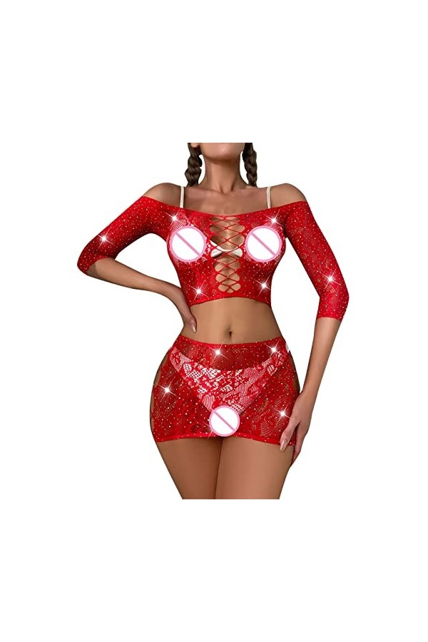 sous-vêtements féminins Jacquard Hot Diamond Two Piece Set Transparent Sexy Underwear Lingerie Body Blanc