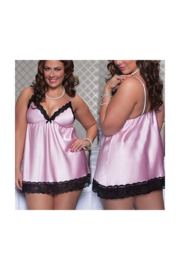 Sous-vêtements de nuit en dentelle - Grande taille - Lingerie sexy pour femme - Lingerie sexy pour la Saint-Valentin, rose, 6