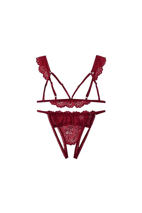 Sous-vêtements taille soutien-gorge creux femme col en V + string ensemble mode S-2XL lingerie sexy deux pièces avec robe de 