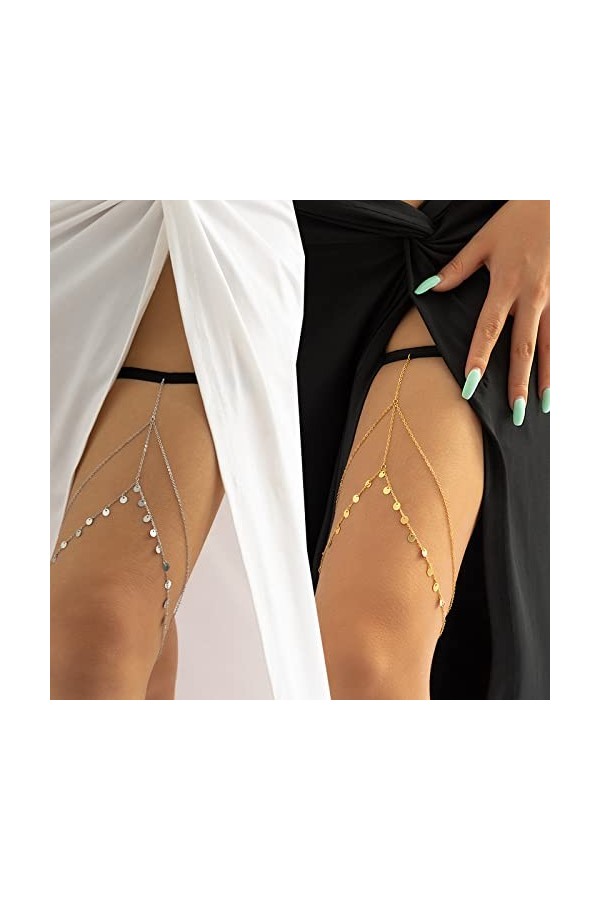 Greabuy Chaîne Cuisse À Pompon À 2 Couches Ceinture Antidérapante Harnais Chaîne Dété Plage Boîte Nuit Accessoires Jambe pou