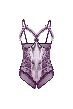 Fulidngzg Lingerie sexy pour femme - Noir - Avec entrejambe ouvert - Grande taille - Nuisette - En dentelle transparente, lil