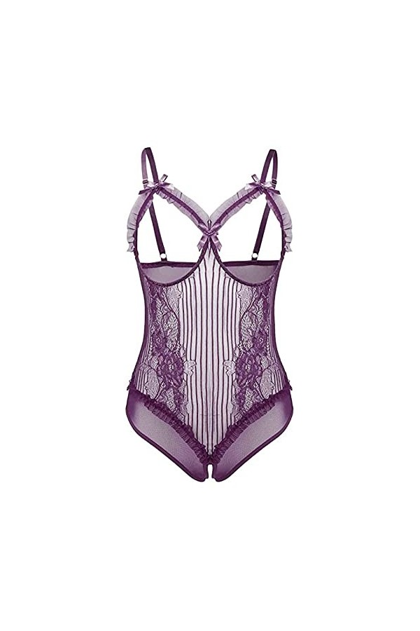 Fulidngzg Lingerie sexy pour femme - Noir - Avec entrejambe ouvert - Grande taille - Nuisette - En dentelle transparente, lil