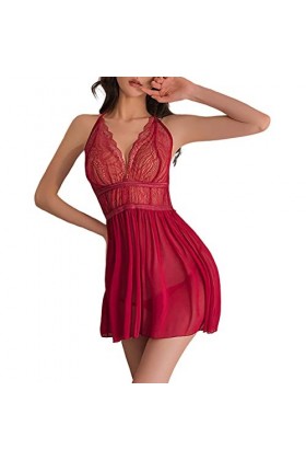 Nuisette Sexy Coquine Hot Dentelle Lingerie Deux pièces Ensemble sous-vêtements Sexy avec String Pyjama Robe Lingerie Coquine