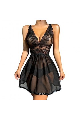 PTLLEND Costume Sexy Coquine Hot voir à travers la frontière de la lingerie sexy ensemble de pyjama en dentelle pour femmes L