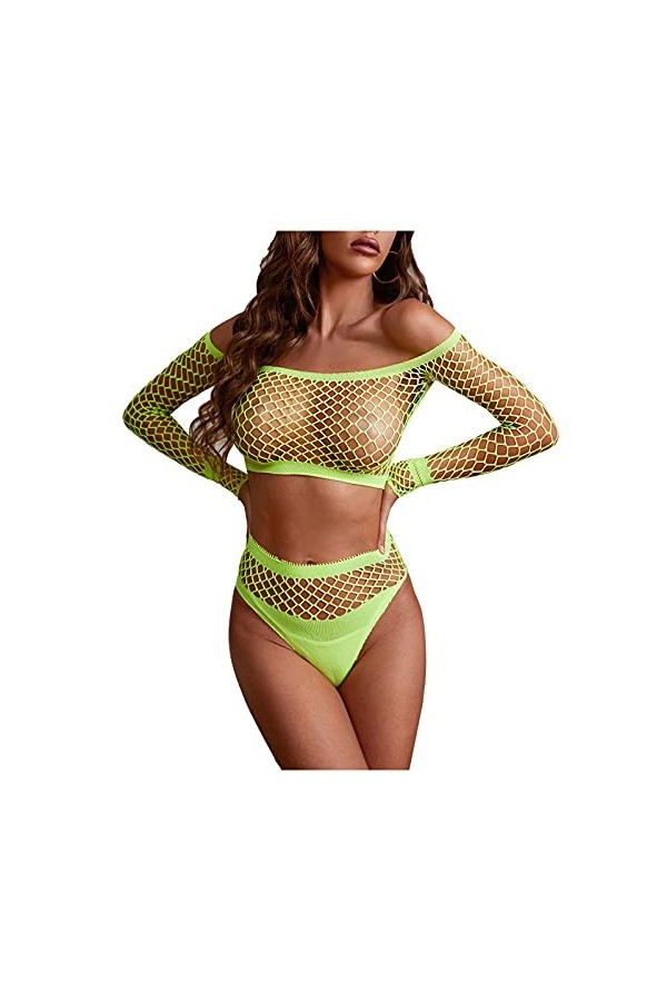 MODSGUE Ensemble de lingerie sexy en dentelle pour femme avec culotte et culotte, vert, taille unique