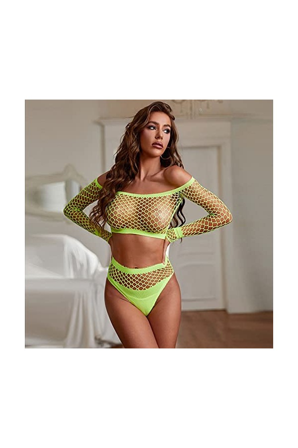 MODSGUE Ensemble de lingerie sexy en dentelle pour femme avec culotte et culotte, vert, taille unique