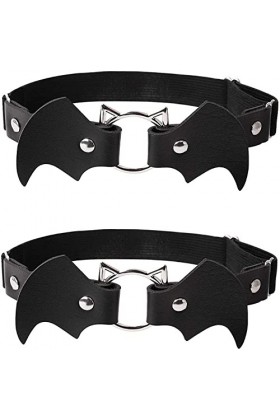 Generic 2 Pièces Réglable Cuir Jambe Simple Style Jarretière Chauve Souris En Forme Élastique Punk Cuisse Jarretière Pour Fem