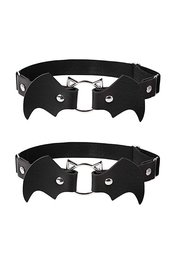 Generic 2 Pièces Réglable Cuir Jambe Simple Style Jarretière Chauve Souris En Forme Élastique Punk Cuisse Jarretière Pour Fem