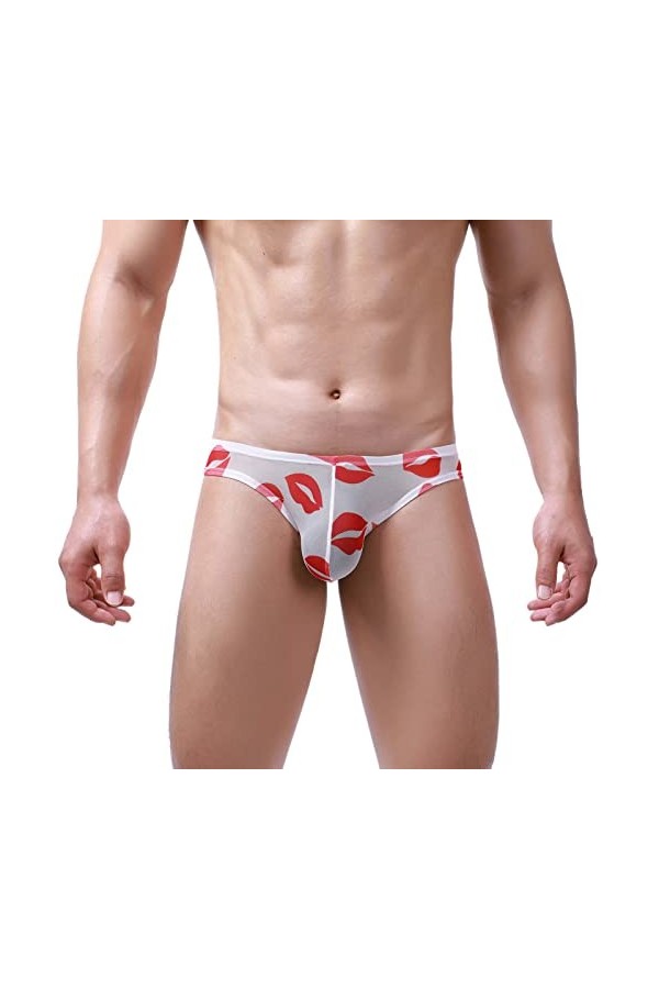 HELLORSOON Coquine Hommes Mode Slip Lèvres Rouge À Lèvres Imprimer Sexy Culotte Mémoires sous-Vêtements Pantalon Sexy Culotte