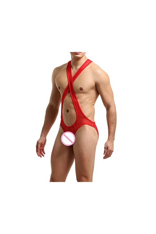 Body Jockstrap pour homme en maille extensible avec bretelles mankini, sous-vêtements, string, maillot de lutte, sous-vêtemen