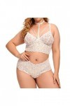 Lingerie Sexy Grande Taille col en V Taille Haute Dentelle Florale Soutien-Gorge croisé et Culotte Ensemble 2 pièces sans Arm