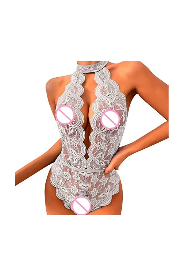 Sous-vêtements anaux pour femme - Sous-vêtements sexy - Dentelle rouge - Sous-vêtements - Costume de corsage blanc, M 