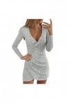 LIBELLEFLY Robe sexy à col en V pour femme, Argenté., Taille XS