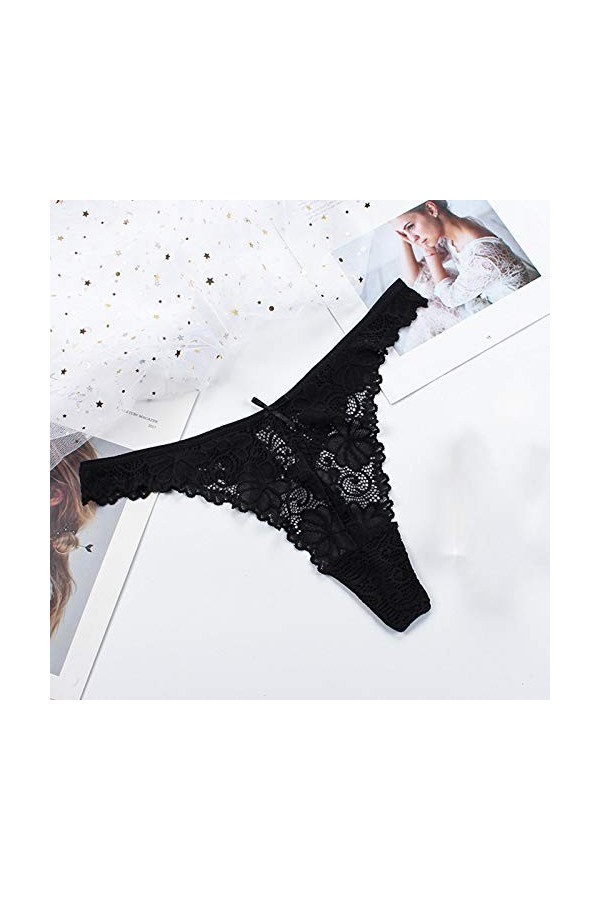 String sexy en dentelle transparente pour femme, Noir , S