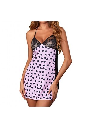 Briskorry Sous-vêtements sexy pour femme - Robe de nuit Stain Lady - Confortable - Dos nu - Grande taille