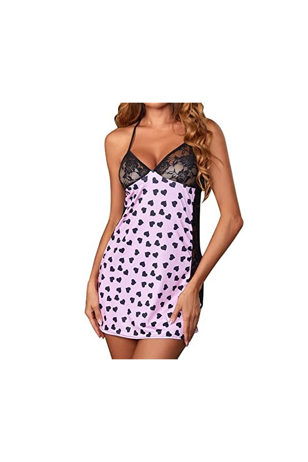 Briskorry Sous-vêtements sexy pour femme - Robe de nuit Stain Lady - Confortable - Dos nu - Grande taille