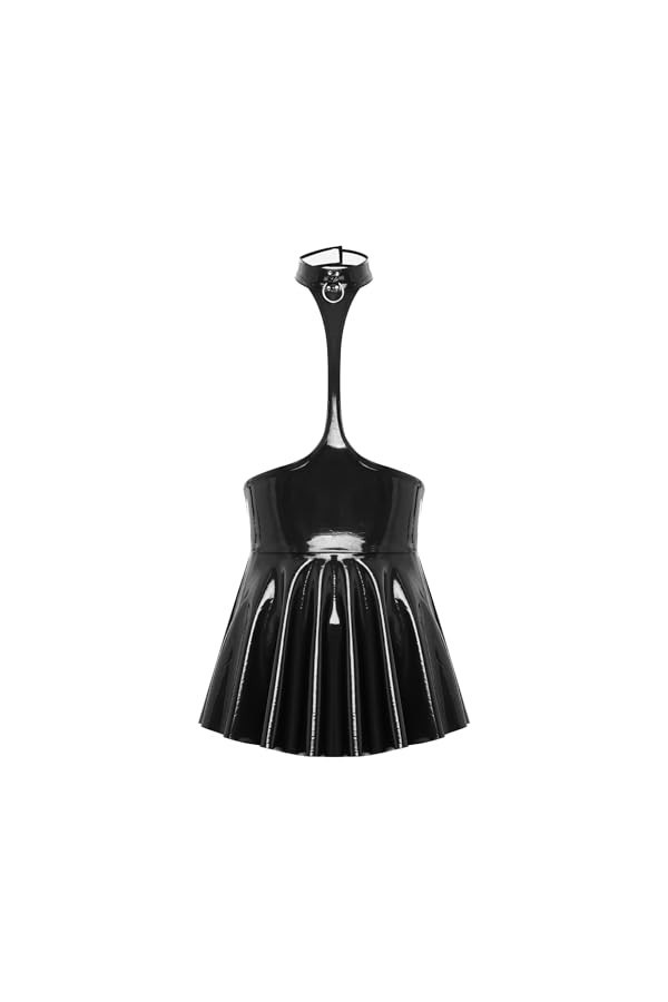 Yeahdor Body Sexy Femme Mini Robe Cuir Robe Moulante Courte Lingerie Latex Coquine Tenue Sexy Femme S-4XL Noir A 3XL