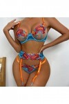 Lingerie Erothique Sexy, Femme 3Pcs Floral Embroidery Sheer Mesh Garter Lingerie Set Underwire Bra With Thong Garter Festival
