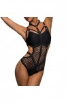 Combinaison ultra fine et sexy en maille avec bretelles transparentes et lingerie sexy, Noir , M