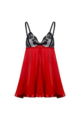 PANPANY Femmes Sexy Lace Lingerie sous-vêtements Corset Print Sleepwear Pyjama Robe Tenus Sexy Black, M 