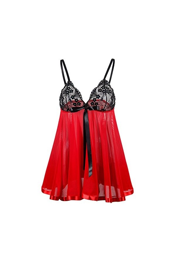 PANPANY Femmes Sexy Lace Lingerie sous-vêtements Corset Print Sleepwear Pyjama Robe Tenus Sexy Black, M 