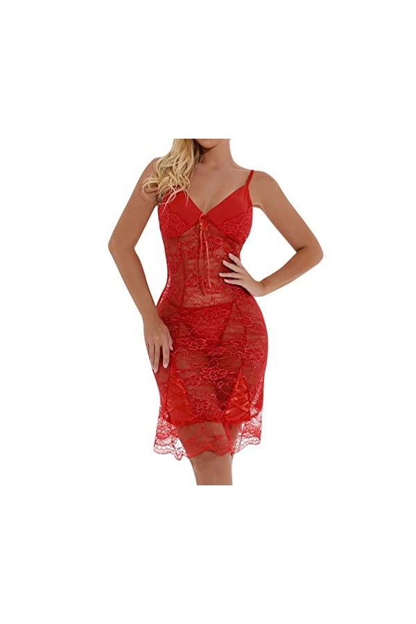 liaddkv Sexy Mode Robe sans manches imprimée pour femme Open Lingerie, rouge, S