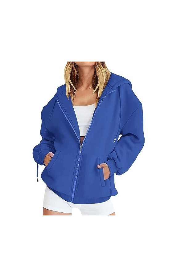 Gefomuofe Y2k Veste à capuche pour femme avec fermeture éclair et fermeture éclair, bleu, XL