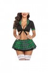 Vexiangni Ensemble pushe Cosplay écolière Lingerie Jeu de Rôle Ensemble de Lingerie Sexy Étudiant Costumes Rouge Plaid Dentel
