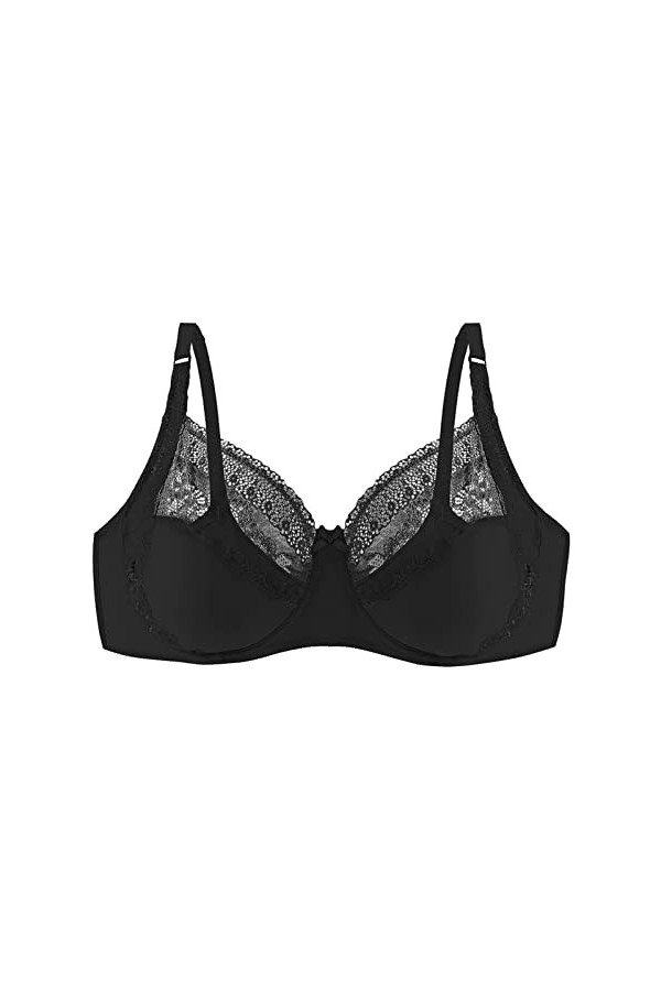 Stripper Clothing Soutien-gorge confortable en dentelle lisse pour femme Dos sexy Grand bonnet Pliage latéral, Noir , 100 cm