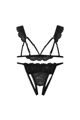 Sous-vêtements taille soutien-gorge creux femme col en V + string ensemble mode S-2XL lingerie sexy deux pièces avec robe de 