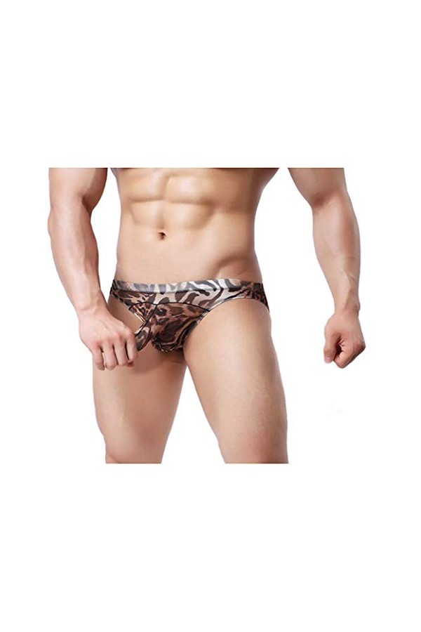 Homme String Imprimé léopard zèbre Sexy Nez déléphant Underwear Pouch Briefs Thongs Funny G-String,M,Marron