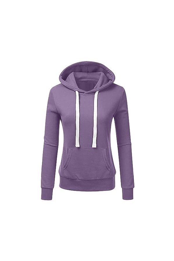 Gefomuofe Sweat-shirt à capuche pour femme - Couleur unie - Avec capuche et cordons de serrage, a violet, L