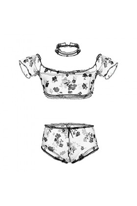 String brodé en fibre de polyester pour porter au quotidien - Ensemble de lingerie sexy pour femme, Noir , XL