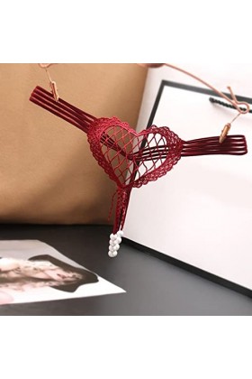 RUITOTP Culotte Creuse en Forme de cœur Sexy pour Femme Culotte Taille Basse Perle Sexy T Line sous-vêtement Couple