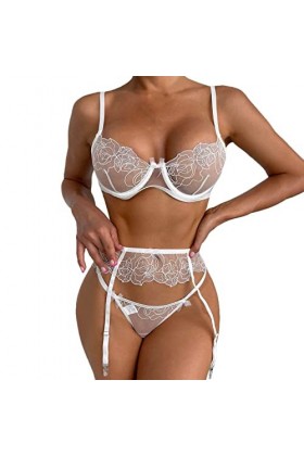 3 pièces blanc gainant sous-vêtements pour femme costume fendu, nude, rose, bordure, papillon, filet sous-vêtements sexy pour