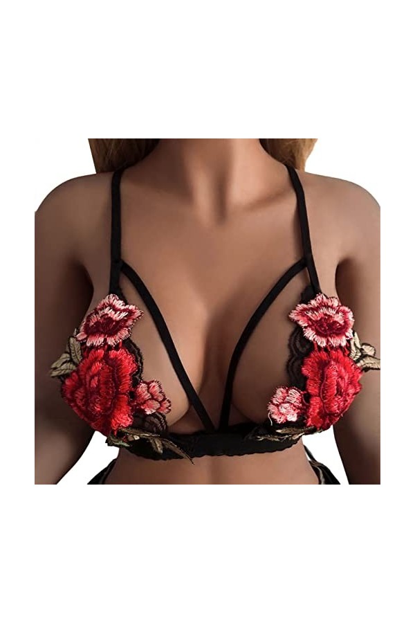 HELLORSOON Femme Body Lingerie Sexy Dentelle Minceur Combinaison Dentelle Ouvertures provocantes Volants sensuels Body en Den