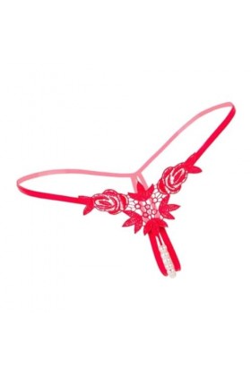[Culotte en Dentelle pour Femme] – Sousêtement String él au Design Floral pour Femme en Rouge Ravissant avec Perles – Lingeri