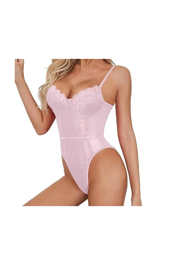 Lingerie Ensemble Cher Dentelle Sexy pour Femmes Femmes Sexy Lingerie Pink, L 