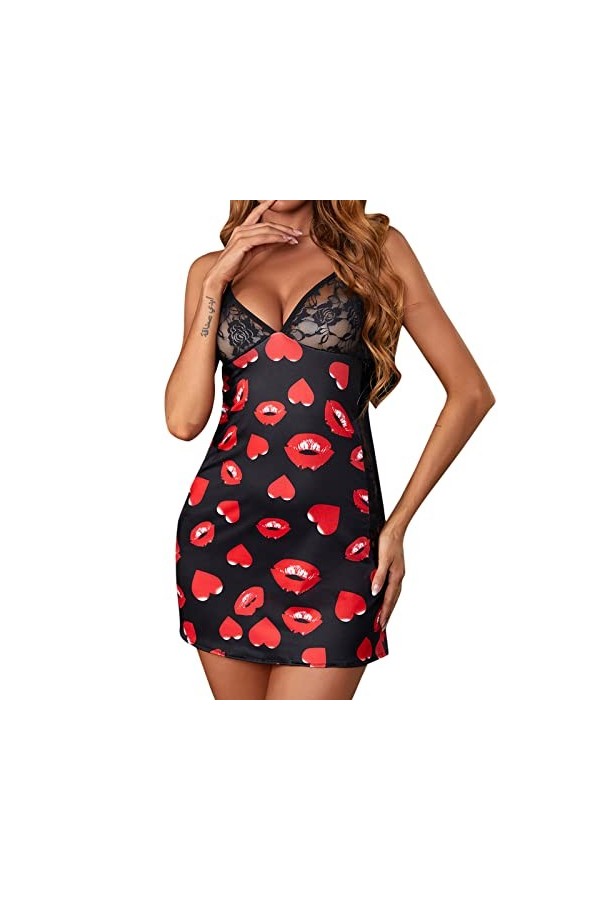 Briskorry Sous-vêtements sexy pour femme - Robe de nuit Stain Lady - Confortable - Dos nu - Grande taille