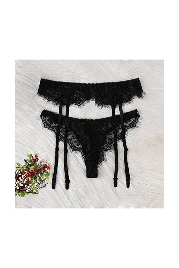 HELLORSOON String pour Femme Sexy Respirant en Soie Échancré String Ouvert Séduction Résille Volants Nuisette Transparente Ro