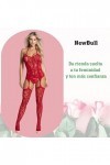 NewBull Ensemble de Lingerie Sous-Vêtements Jacquard pour Dames Dentelle Cou Pendentif en Tulle Attaché Body sans Entrejambe 