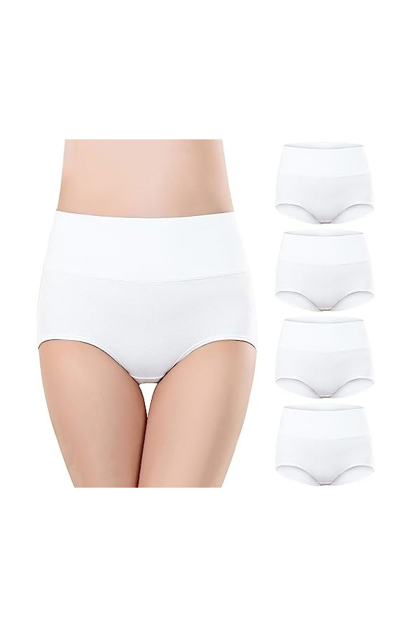 iOoppek Collier sexy en coton taille haute extensible doux entièrement couvrant 4P Lingerie Body, Blanc., XXXL