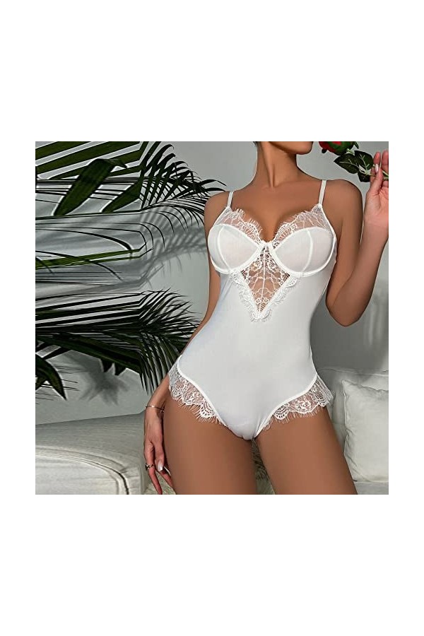 liaddkv Chemises de nuit sexy pour femmes Col en V profond Bordure en dentelle Vêtements de nuit taille haute Lingerie Plus, 