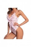 liaddkv Pyjama profond Femme Sexy Pyjama en Dentelle avec Bordure Lingerie Sexy Sex Toy, Rose, L