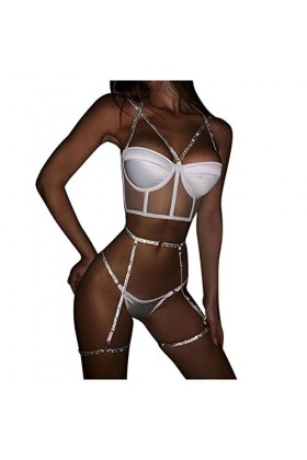 Lingerie Femme Sexy Ensemble Homme Sexy Hot y*2k Femmes Sexy Transparent Lingerie Dentelle Maille Brillant Argent Bretelles B