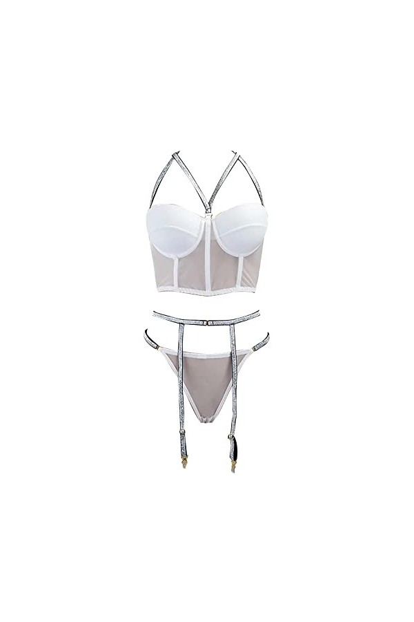 Lingerie Femme Sexy Ensemble Homme Sexy Hot y*2k Femmes Sexy Transparent Lingerie Dentelle Maille Brillant Argent Bretelles B