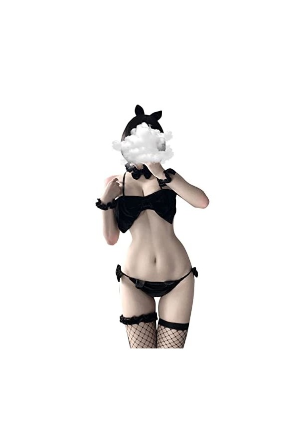 liaddkv Lingerie Sexy Femme Or Velours Noeud Noeud Ludique Lapin Costume Bracelet Cheville Bandeau Lingerie Taille 58, Noir ,