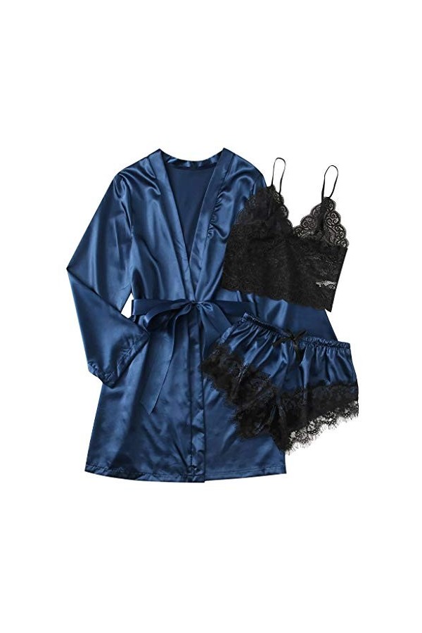 liaddkv Lingerie sexy en soie pour femme, bleu, XXL