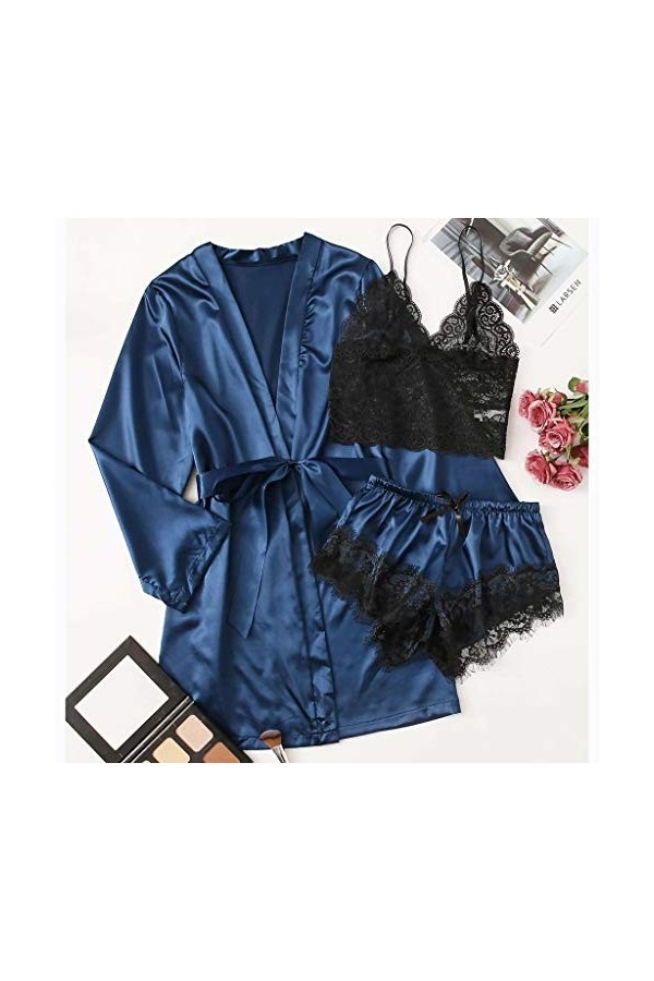 liaddkv Lingerie sexy en soie pour femme, bleu, XXL