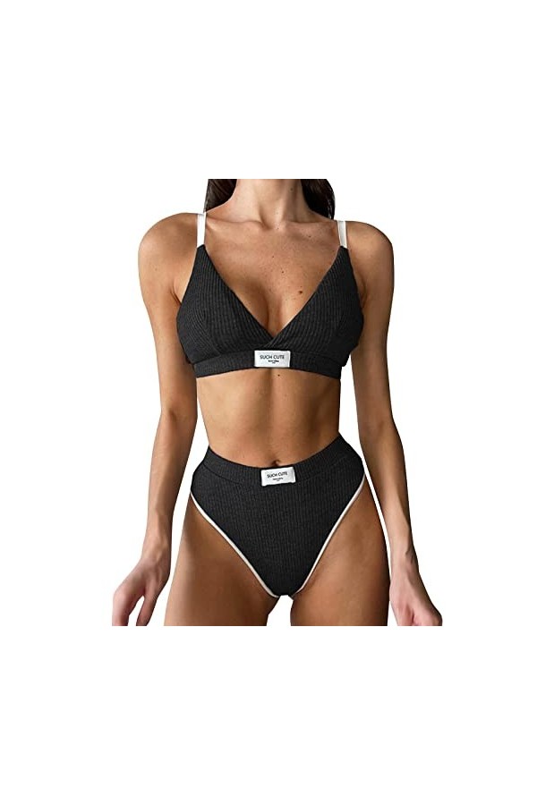 Menstruelle Chien Jetable Impression Solide Couleur Couture Blanc Bord Mode sous-Vêtements Ensemble Body Courte Black, S 